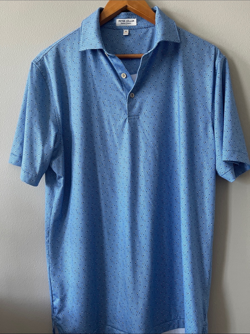 Peter Millar Light Blue Micro-Pattern Golf Polo